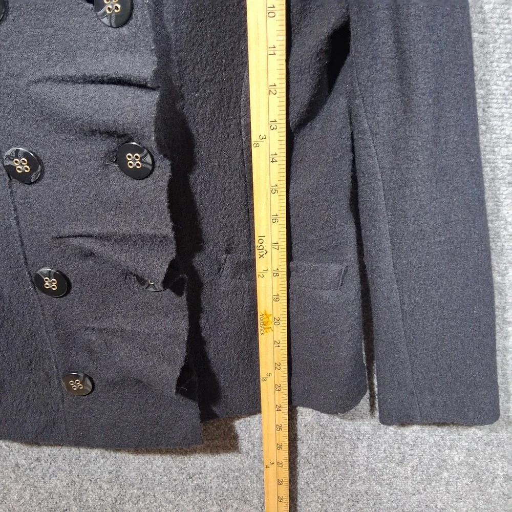 Luii Womens Black 100% Wool Ruffle Double‎ Breasted Blazer Jacket Size S Small